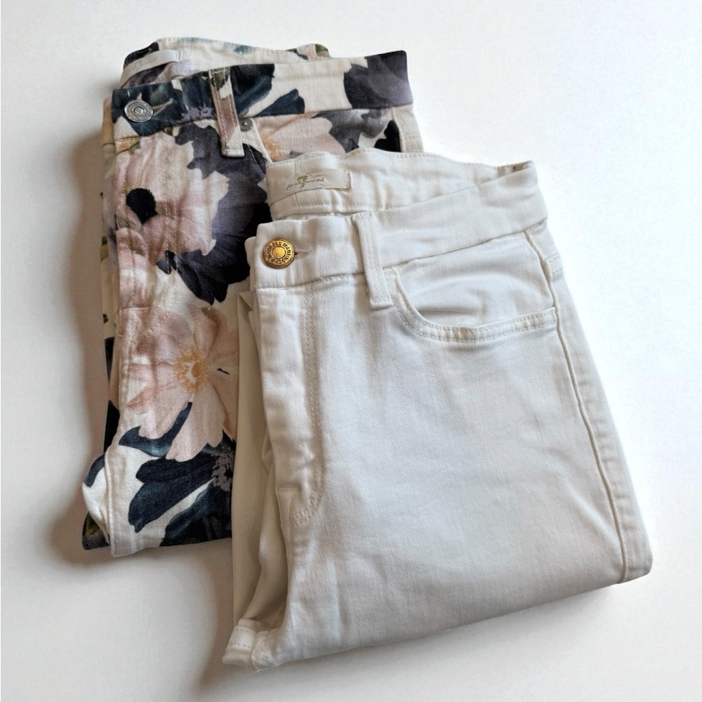7 For All Mankind White and Floral Skinny Jeans